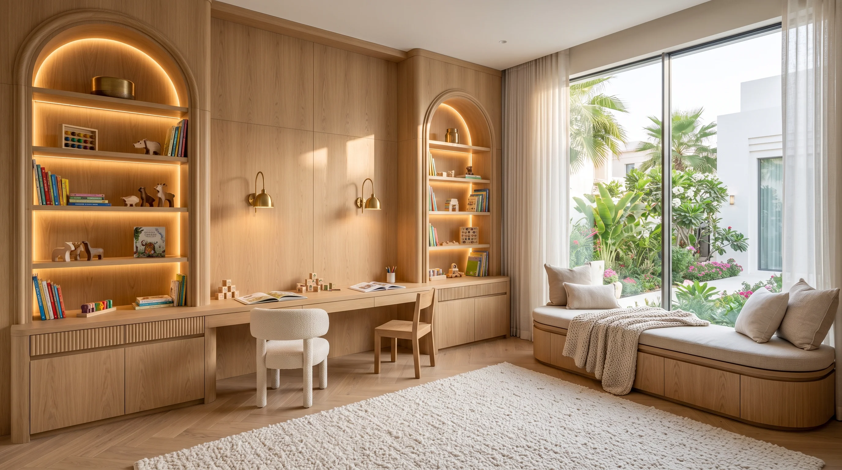 Minimalist Scandinavian study nook in Al Waab family residence